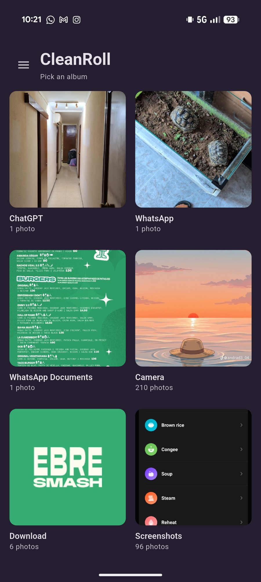 CleanRoll album grid, with each cover and photo count